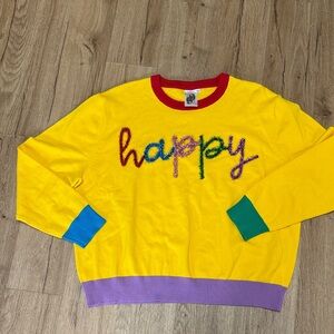 Queen of Sparkles “happy” sweater in size L NWOT